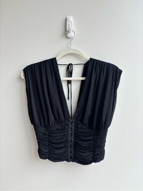 Free People Black Ruched Open Back Hook & Eye Crop Top Size Small